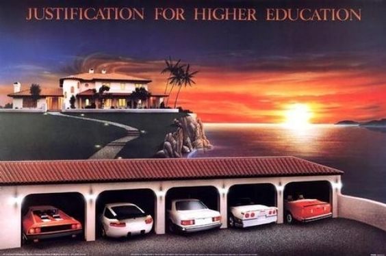 Justfication for a higher education Title with an expensive home housing multiple sports cars